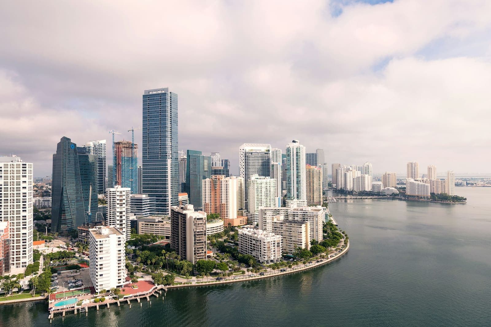 Miami high-rises along the water, aerial view (placeholder stock photo)